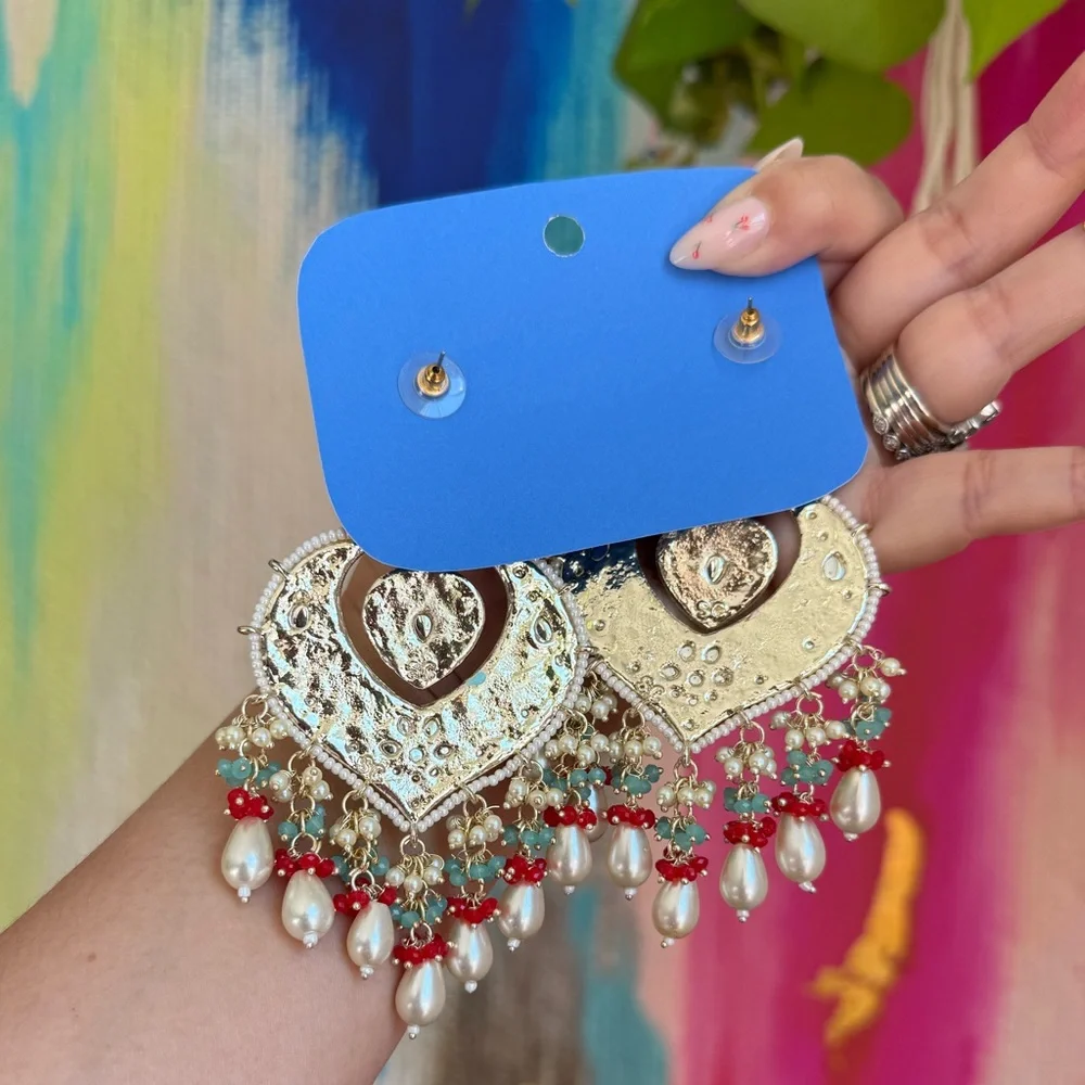 From India | Light Blue Meenakari Earrings - Picture 3 of 4